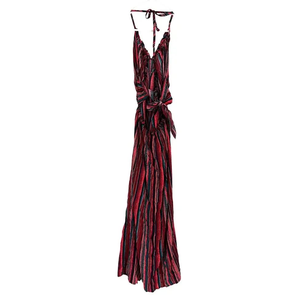 2/$30 SHEIN Maxi Dress Size L Halter Summer Resort Wear Tie - Picture 5 of 5